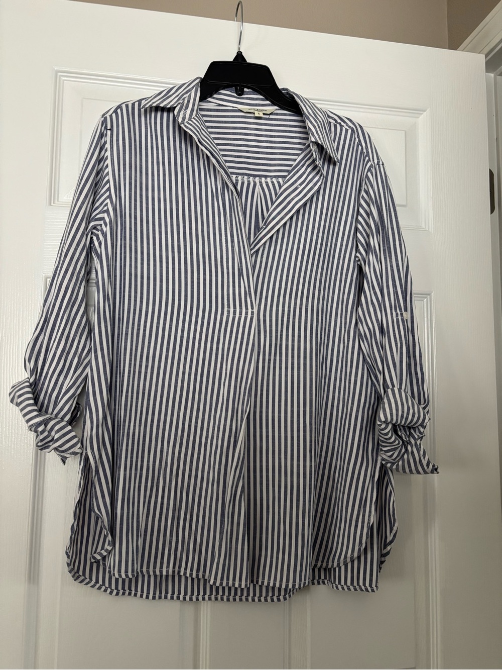 Max Studio Blue and White Striped Button-Down Shirt